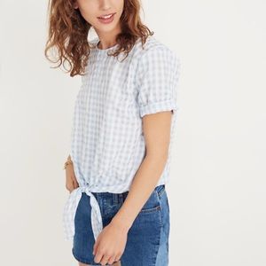 Madewell blue and white checkered blouse top